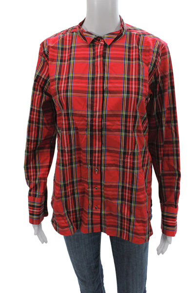 J Crew Womens Red Plaid Collared Long Sleeve Button-Up Top Size 8