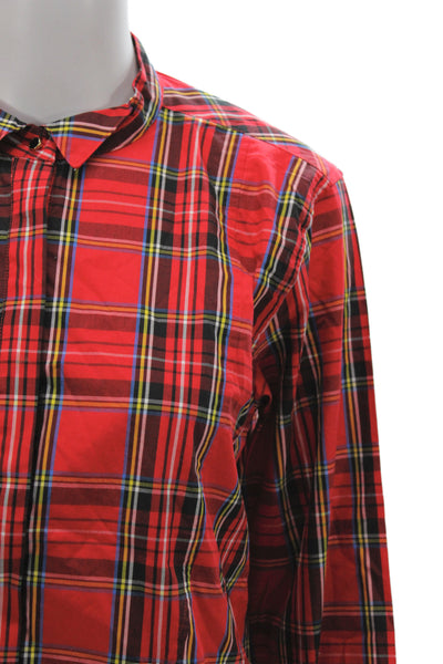 J Crew Womens Red Plaid Collared Long Sleeve Button-Up Top Size 8
