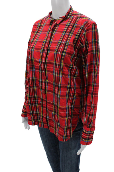 J Crew Womens Red Plaid Collared Long Sleeve Button-Up Top Size 8