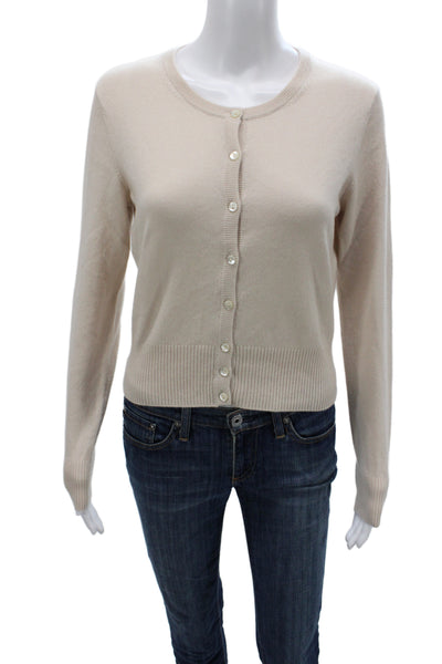 N.Peal Womens Beige Organic Cashmere Cardigan Round Neck Long Sleeve Size S