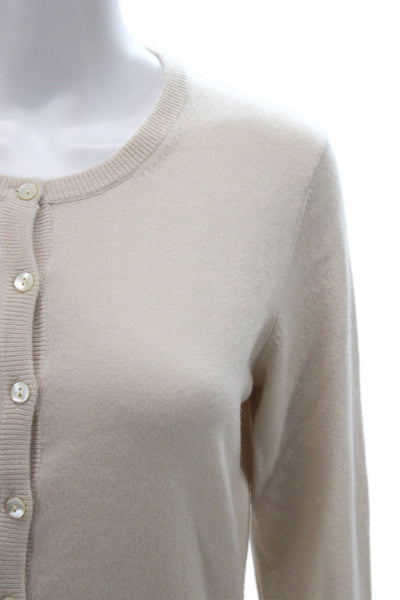 N.Peal Womens Beige Organic Cashmere Cardigan Round Neck Long Sleeve Size S