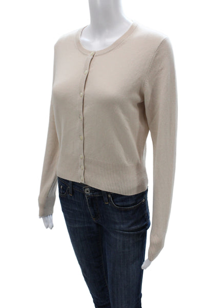 N.Peal Womens Beige Organic Cashmere Cardigan Round Neck Long Sleeve Size S