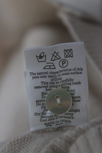 N.Peal Womens Beige Organic Cashmere Cardigan Round Neck Long Sleeve Size S