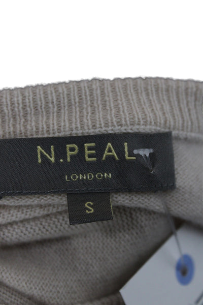 N.Peal Womens Beige Organic Cashmere Cardigan Round Neck Long Sleeve Size S
