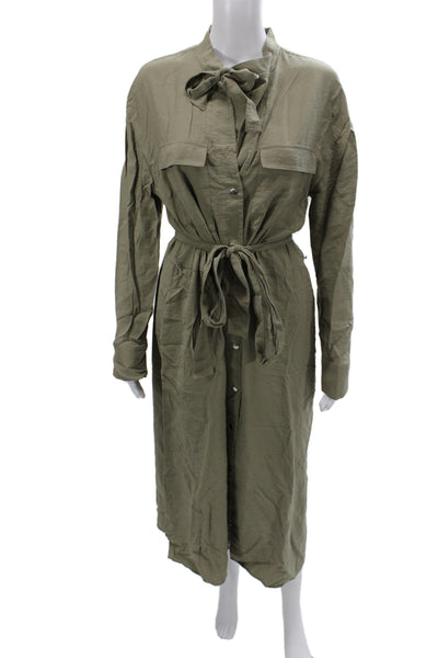 Vince Women Shirt Dress Green Collared Long Sleeve Mid Calf Size M
