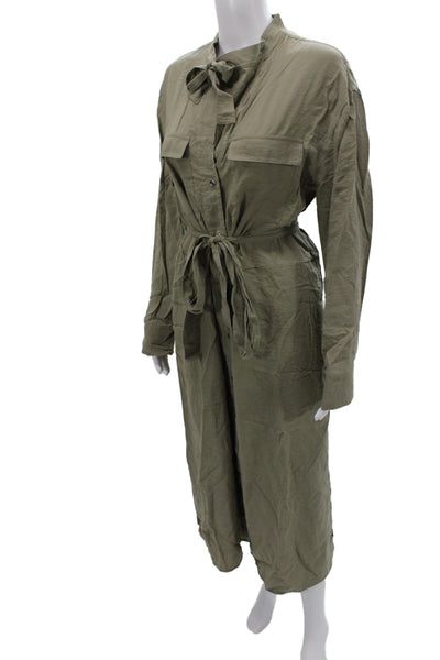 Vince Women Shirt Dress Green Collared Long Sleeve Mid Calf Size M