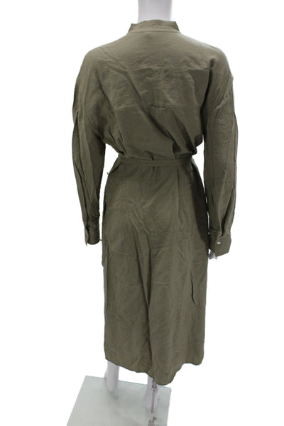 Vince Women Shirt Dress Green Collared Long Sleeve Mid Calf Size M