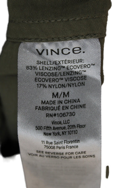 Vince Women Shirt Dress Green Collared Long Sleeve Mid Calf Size M