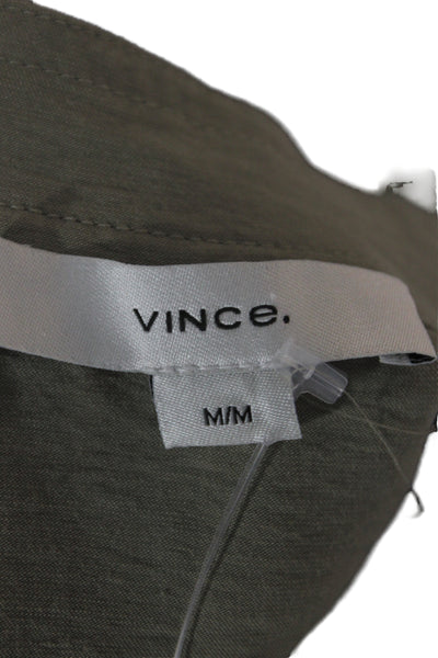 Vince Women Shirt Dress Green Collared Long Sleeve Mid Calf Size M