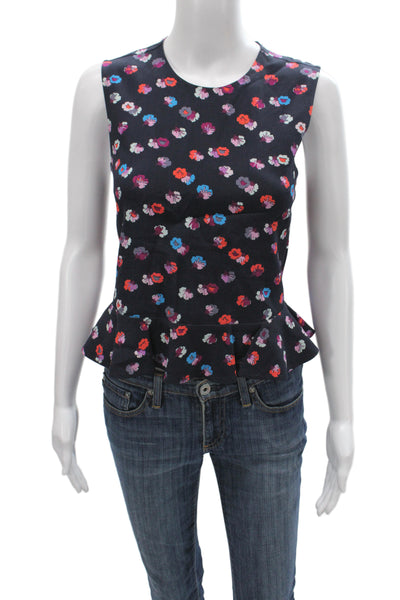 Rebecca Taylor Women Black Floral Sleeveless Round Neck Blouse Viscose Size 0
