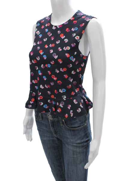 Rebecca Taylor Women Black Floral Sleeveless Round Neck Blouse Viscose Size 0