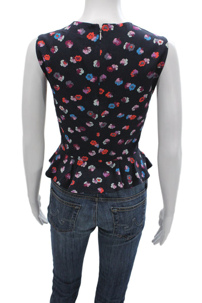 Rebecca Taylor Women Black Floral Sleeveless Round Neck Blouse Viscose Size 0