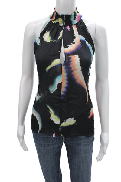 A.L.C. Womens Silk Halter Geometric Sleeveless Blouse Black Size 4