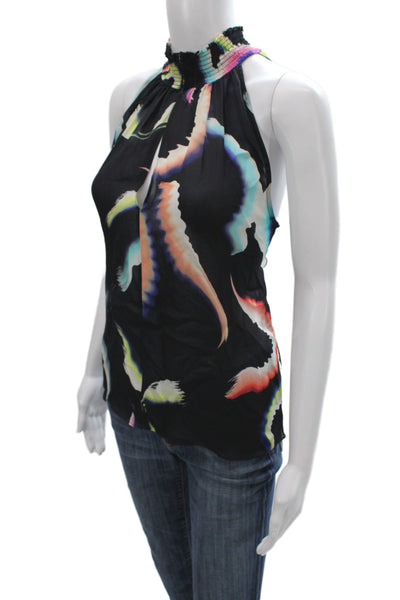 A.L.C. Womens Silk Halter Geometric Sleeveless Blouse Black Size 4