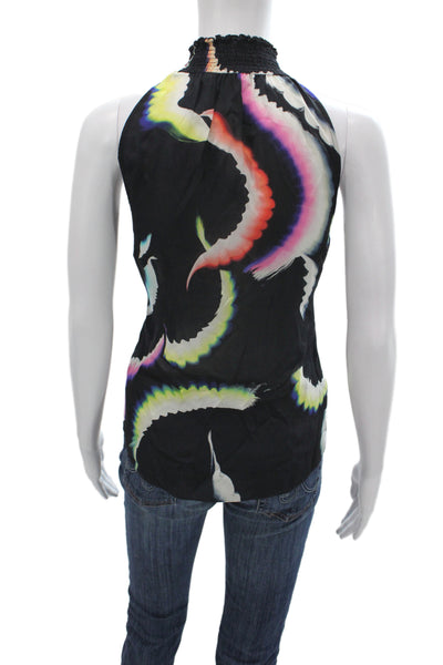 A.L.C. Womens Silk Halter Geometric Sleeveless Blouse Black Size 4