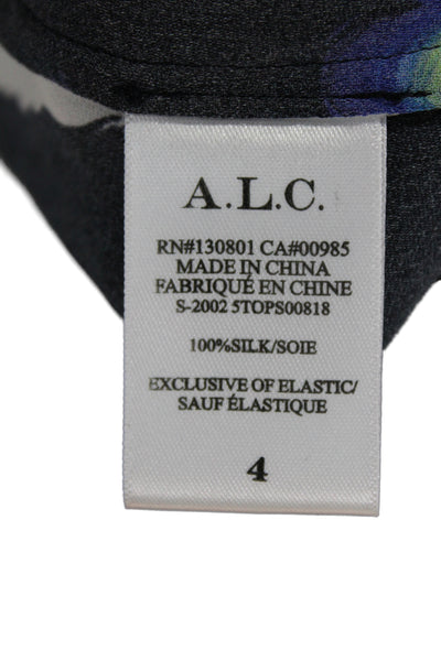 A.L.C. Womens Silk Halter Geometric Sleeveless Blouse Black Size 4