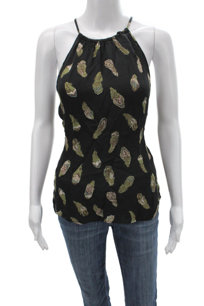 Joie Women Silk Halter Camisole Animal Print Black Sleeveless Size M