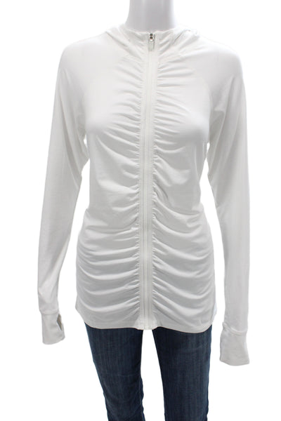 Athleta Women Track Jacket White Zip Long Sleeve Size L
