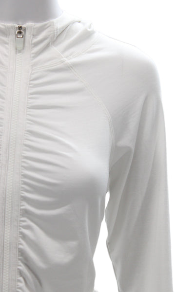Athleta Women Track Jacket White Zip Long Sleeve Size L