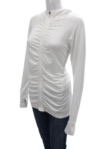 Athleta Women Track Jacket White Zip Long Sleeve Size L