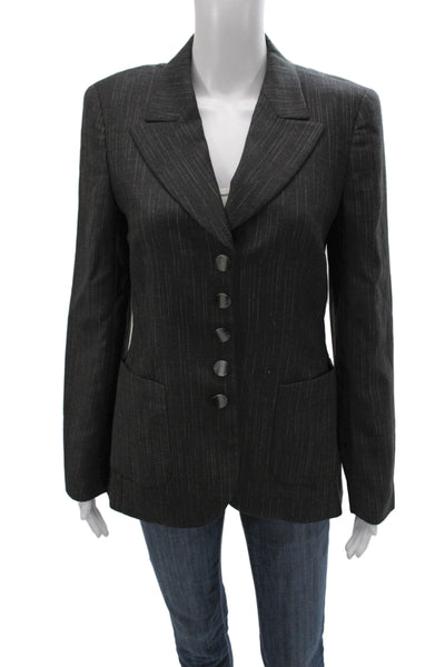 Escada Womens Gray Striped Wool Basic Jacket Button Long Sleeve Size 36