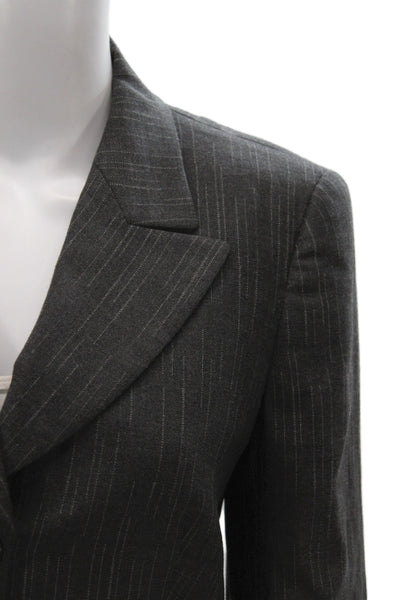 Escada Womens Gray Striped Wool Basic Jacket Button Long Sleeve Size 36