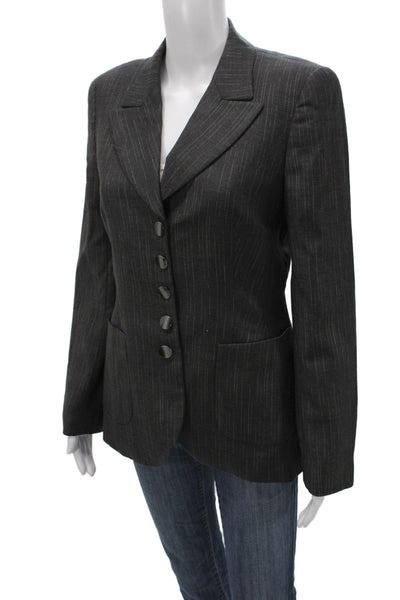 Escada Womens Gray Striped Wool Basic Jacket Button Long Sleeve Size 36