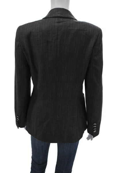 Escada Womens Gray Striped Wool Basic Jacket Button Long Sleeve Size 36