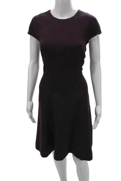Lela Rose Womens Fit & Flare Purple Dress Short Sleeve Round Neck Size 6