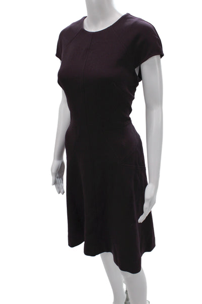 Lela Rose Womens Fit & Flare Purple Dress Short Sleeve Round Neck Size 6