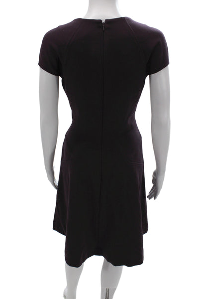 Lela Rose Womens Fit & Flare Purple Dress Short Sleeve Round Neck Size 6