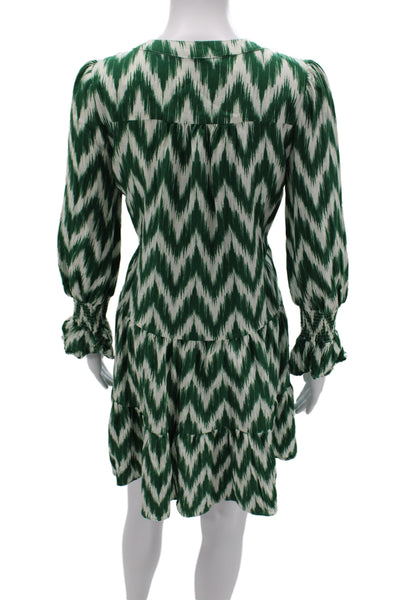 Pomander Place Women Mini Dress Green Chevron V-Neck Long Sleeve Rayon Size S