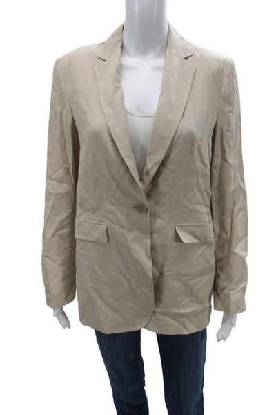 Zara Women Basic Jacket Beige Viscose Button Long Sleeve Classic Size S