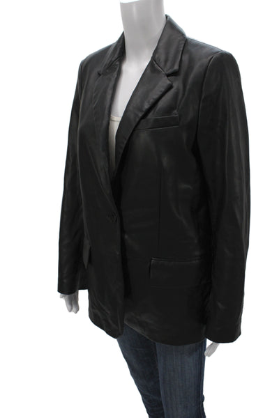 Zara Womens Basic Jacket Black Polyurethane Long Sleeve Solid Size S