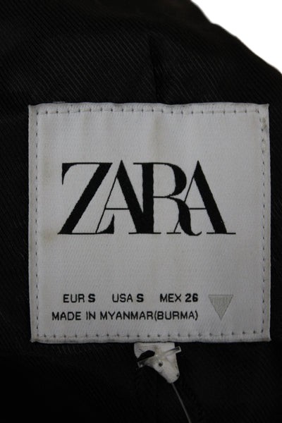 Zara Womens Basic Jacket Black Polyurethane Long Sleeve Solid Size S