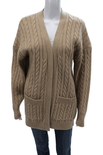 Ronny Kobo Womens Beige V-Neck Wool Cardigan Long Sleeve Solid Size S