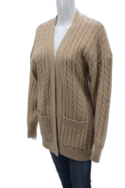 Ronny Kobo Womens Beige V-Neck Wool Cardigan Long Sleeve Solid Size S