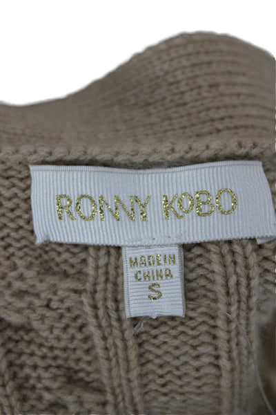 Ronny Kobo Womens Beige V-Neck Wool Cardigan Long Sleeve Solid Size S