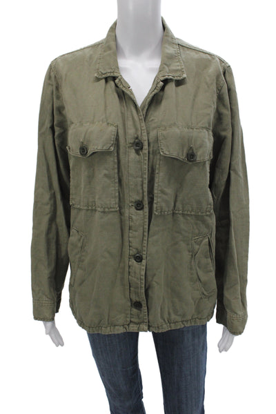 Hartford Womens Military Jacket Green Button Long Sleeve Size 3