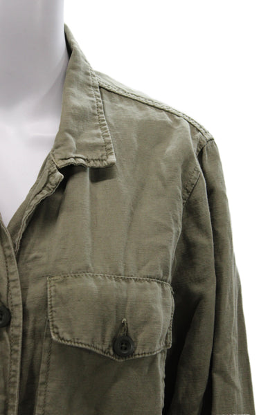 Hartford Womens Military Jacket Green Button Long Sleeve Size 3