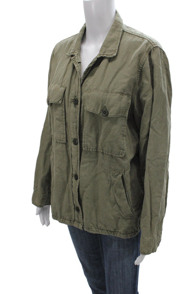 Hartford Womens Military Jacket Green Button Long Sleeve Size 3