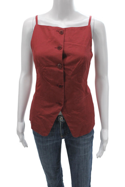Madewell Women Red Lyocell Square Neck Camisole Button Closure Size 2