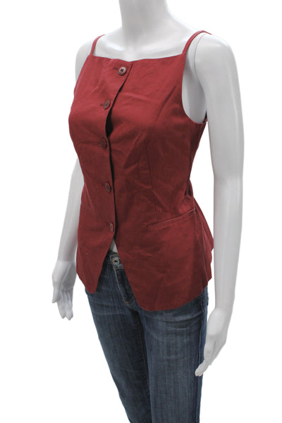 Madewell Women Red Lyocell Square Neck Camisole Button Closure Size 2