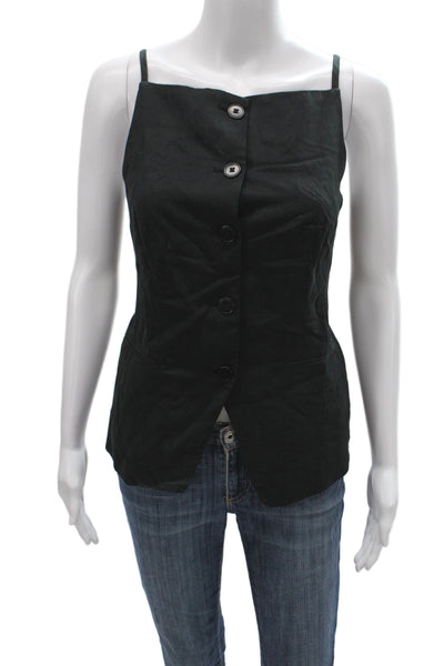 Madewell Women Black Square Neck Camisole Button Lyocell Sleeveless Size 2