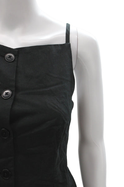 Madewell Women Black Square Neck Camisole Button Lyocell Sleeveless Size 2