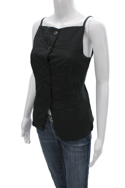 Madewell Women Black Square Neck Camisole Button Lyocell Sleeveless Size 2