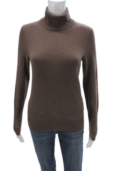 Aqua Cashmere Women Brown 100% Cashmere Turtleneck Pullover Long Sleeve Size S