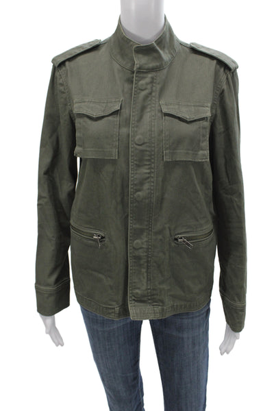 The Kooples Women Military Jacket Green Cotton Button Long Sleeve Size L