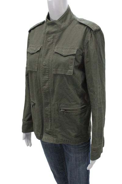 The Kooples Women Military Jacket Green Cotton Button Long Sleeve Size L