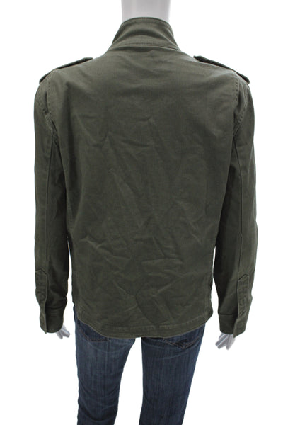 The Kooples Women Military Jacket Green Cotton Button Long Sleeve Size L